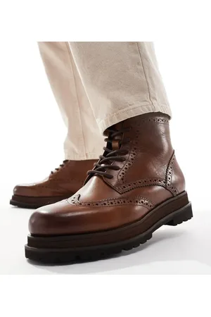 ASOS Botas color de cuero con cordones y suela doble apilada de -Marrón