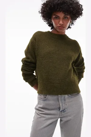 Topshop Jersey con cuello redondo y costuras a la vista de punto de -Verde