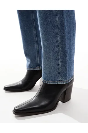 ASOS Botines Chelsea negros de tacón de cuero con suela natural de
