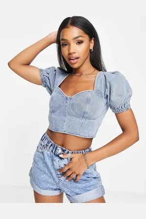 The Frolic Corsé azul denim con mangas abullonadas exclusivo de