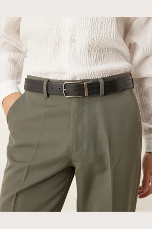 ASOS Cinturón marrón y reversible de cuero con hebilla plateada pulida de