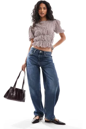 ASOS Blusa a cuadros vichy color crema y rojos con cuerpo fruncido de -Multicolor
