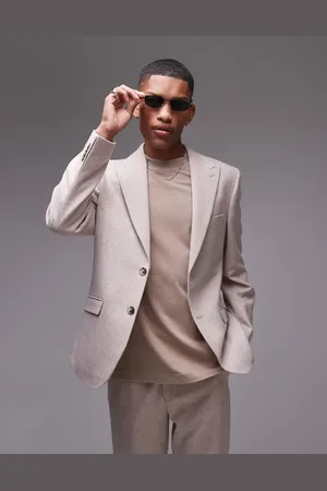 Topman Chaqueta de traje color de corte slim de mezcla de lana premium de -Beis neutro