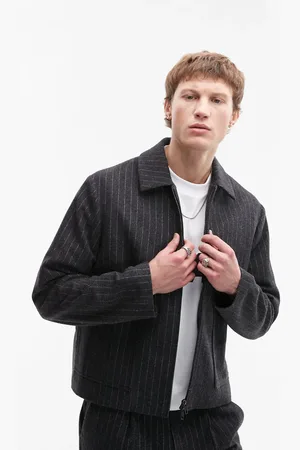 Topman Chaqueta Harrington carbón con raya diplomática de mezcla de lana premium de -Azul marino