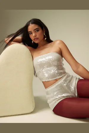 ASOS Top color piedra con escote palabra de honor de lentejuelas de - neutro