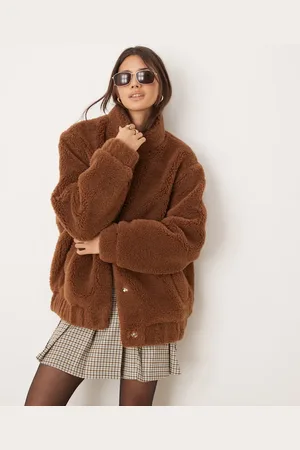 Miss Selfridge Chaqueta bomber tostada extragrande de borreguito de -Marrón