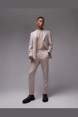 Topman Pantalones de traje color de corte slim de mezcla de lana premium de -Beis neutro