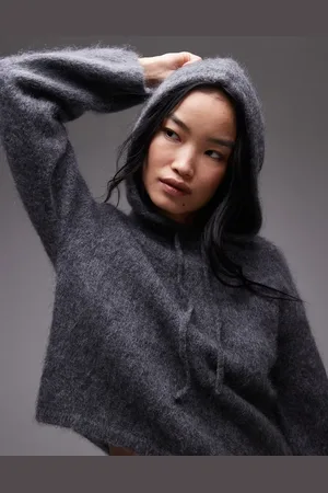 & OTHER STORIES Sudadera roja con capucha y detalle de lazada anudada de punto desflecado supersuave de lana de mohair de -Gris