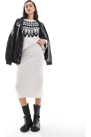 Object Falda midi color crema de punto mullido de (parte de un conjunto)-Blanco
