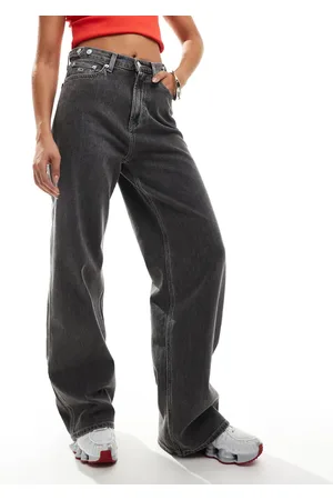 Tommy Hilfiger Vaqueros negro lavado de pernera ancha y talle alto Claire de