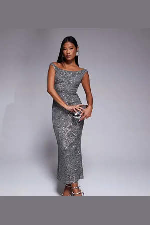 ASOS Vestido midi con escote Bardot ancho de lentejuelas de ASOS DESIGN Petite