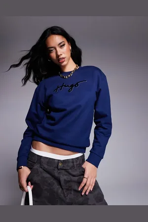 HUGO BOSS Sudadera marino con cuello redondo, logo estampado y detalle de strass Easy de