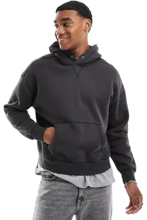 Hollister Sudadera corta negra con capucha y pespuntes en contraste de