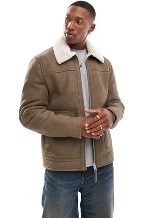 River Island Chaqueta de aviador beis de nobuk y borreguito de -Beis neutro