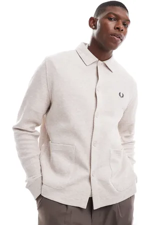 Fred Perry Chaqueta blanco hueso abotonada de manga larga de punto liso de - neutro