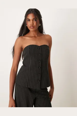 VILA Chaleco de traje negro con escote palabra de honor y raya diplomática de (parte de un conjunto)