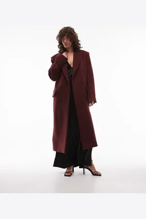 ARKET Abrigo largo burdeos oscuro con doble botonadura de mezcla de lana de -Rojo