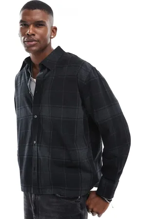 Weekday Camisa negra a cuadros extragrande de manga larga de franela de -Negro