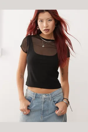 COLLUSION Camiseta negra con diseño encogido efecto dos capas de -Multicolor