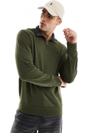 Ralph Lauren Sudadera con logo, media cremallera y patrón de jacquard de punto doble Icon de