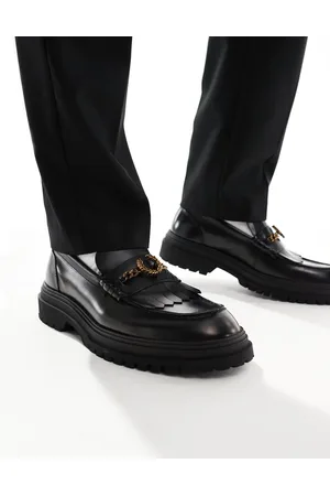 Fred Perry Mocasines negros unisex con detalle de cadena de cuero de