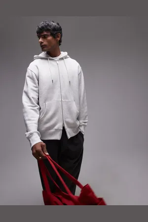 ARKET Sudadera gris claro jaspeado holgada con capucha y cremallera delantera de