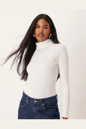 New Look Top color con cuello vuelto de canalé de -Blanco