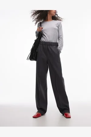 ARKET Pantalones jaspeado de pernera recta con cinturilla elástica de franela de mezcla de lana de