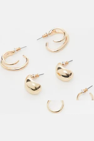 Reclaimed Multipack de pendientes de aro pequeños dorados con diseño abombado de