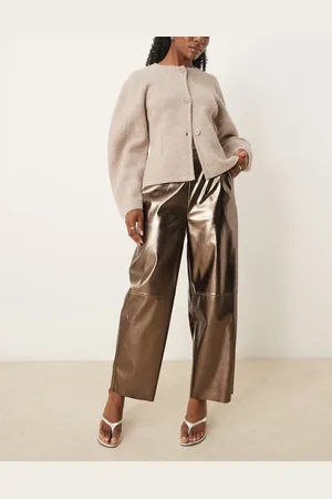 ASOS Pantalones color latón de corte barrel sin cierres de cuero sintético de -Marrón
