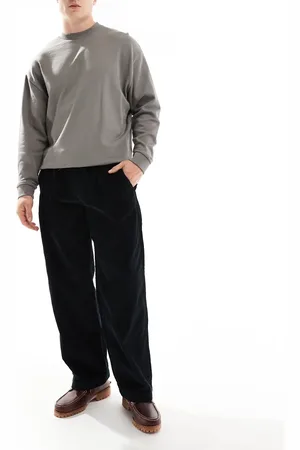 JACK & JONES Pantalones negros de corte ancho sin cierres de pana Bill de