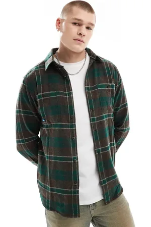 Kavu Camisa verde a cuadros de manga larga con botones Big Joe de