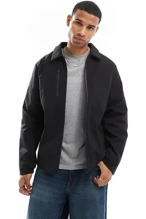 JACK & JONES Chaqueta negra de estilo entrenados acolchada con cremallera de