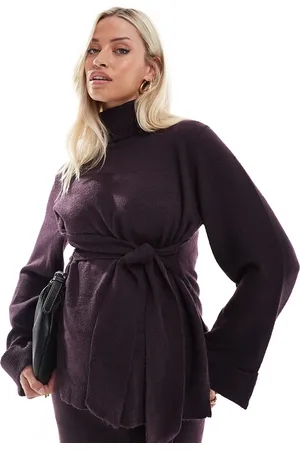 Mama;licious Jersey color ciruela con cuello vuelto y lazada en la cintura de punto de Mamalicious Maternity (parte de un conjunto)-Beis neutro