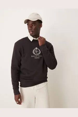 MANGO Sudadera burdeos con cuello redondo y logo de estilo universitario de -Azul