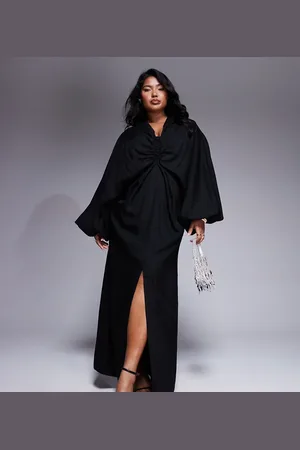 ASOS Vestido largo escotado con diseño elástico y mangas blusón de ASOS DESIGN Curve