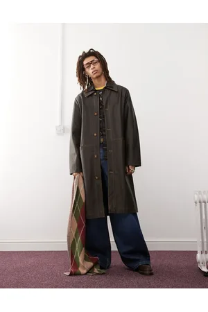 Reclaimed Chaqueta larga marrón oscuro lavado estilo camisa de tejido efecto cuero de