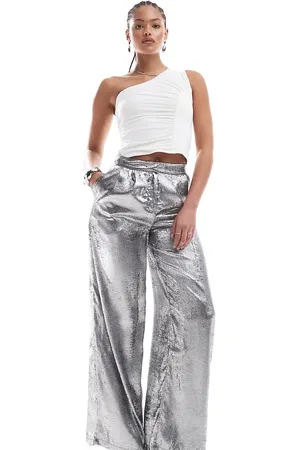 ONLY Pantalones gris plomo metalizado de corte suelto de