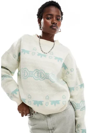 Daisy Street Jersey con cuello redondo y estampado de grecas alpinas de intarsia de