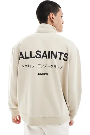 AllSaints Sudadera color piedra con media cremallera Underground de -Beis neutro