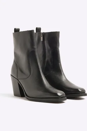 River Island Botas negras de estilo wéstern de cuero de