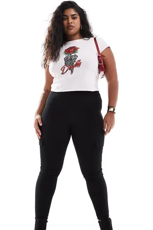 Yours Leggings cargo negros de canalé de