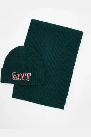 GANT Set de regalo de gorro y bufanda verdes con logo de punto 1949 de