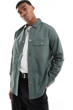 Only & Sons Camisa color cerceta de manga larga con bolsillo delantero de -Verde