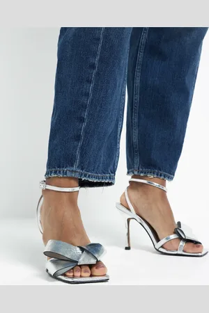 River Island Sandalias plateadas de tacón con detalle de lazo de