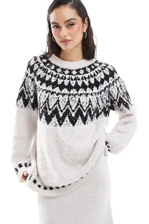Object Jersey color crema con patrón de grecas alpinas de punto mullido de (parte de un conjunto)-Blanco