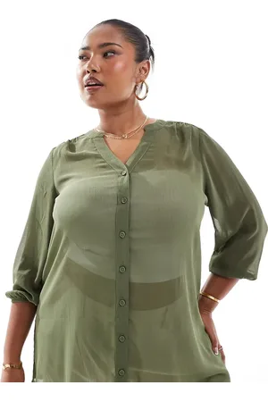 Yours Blusa traslúcida con muesca en el cuello de crepé de -Verde