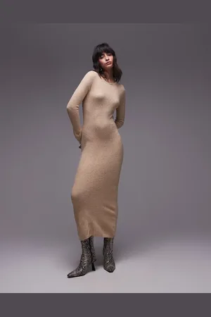 MANGO Vestido midi con cuello barco de punto ligero de -Neutro