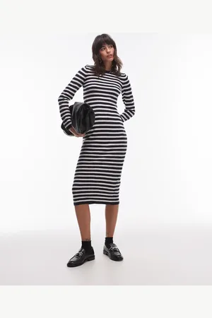 MANGO Vestido midi a rayas de punto de