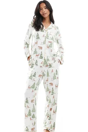 Chelsea Peers Pijama color de pantalones y top de manga larga con estampado de Navidad exclusivo de -Blanco